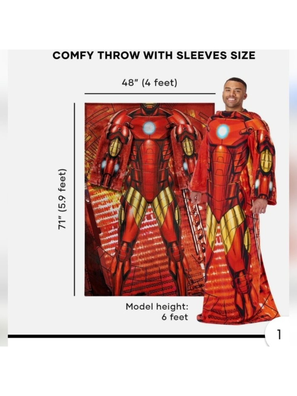 Marvel Avengers Iron Man Throw Adult Silk Touch Blanket with Sleeves 48" x 71" - Picture 2 of 12